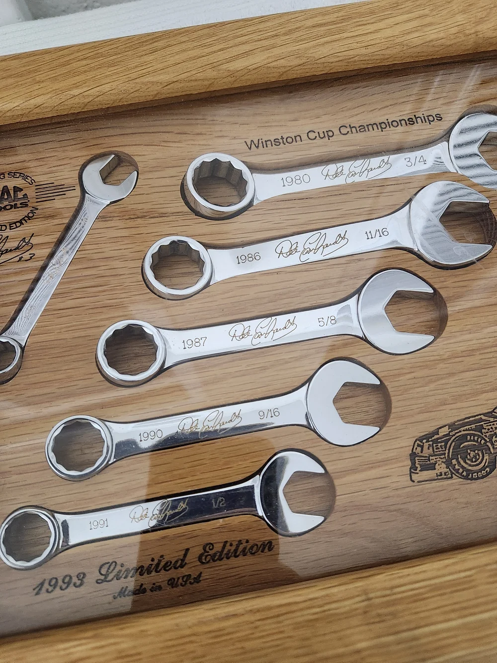 Limited # 3 Edition Oak Display Tray with Chrome Wrench Set - Brown
